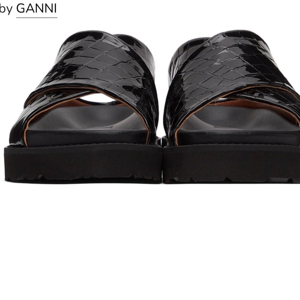 NEW GANNI Black Croc Crossover Platform Sandals - Picture 3 of 13